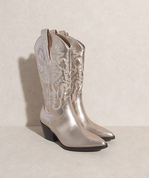 Elevated Western Boot - Silver, Off White