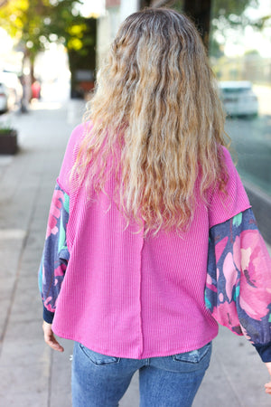 Weekend Ready Magenta & Navy Floral Mineral Wash Rib Dolman Top