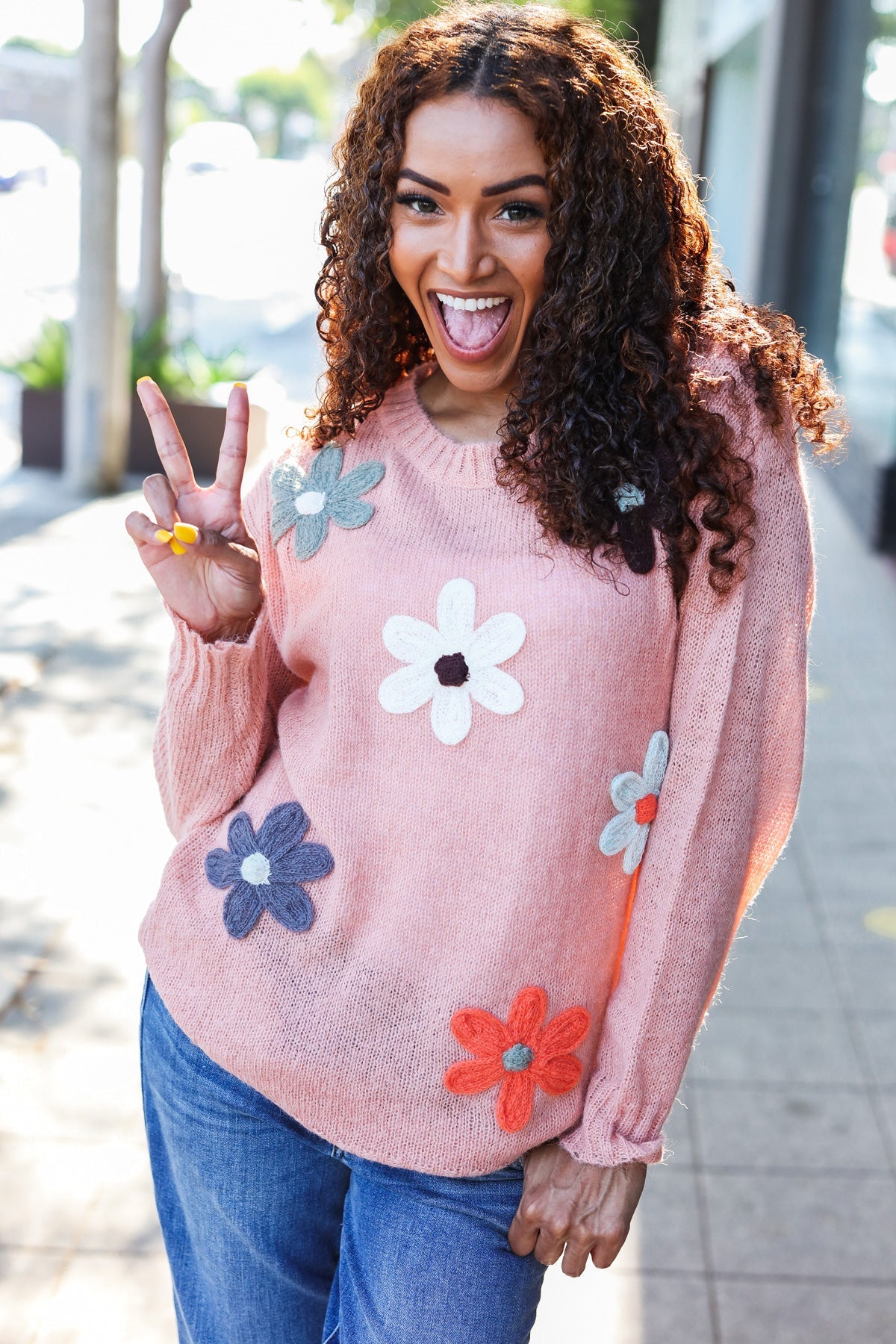 Eyes On You Terracotta Flower Patch Oversized Knit Sweater