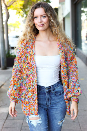 Be Your Best Multicolor Chunky Knit Open Cardigan