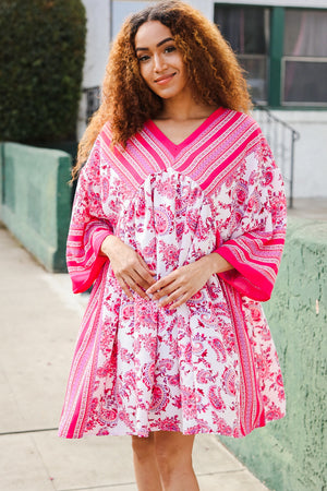 Let's Meet Up Red & Pink Paisley Drop Shoulder Kimono Dress