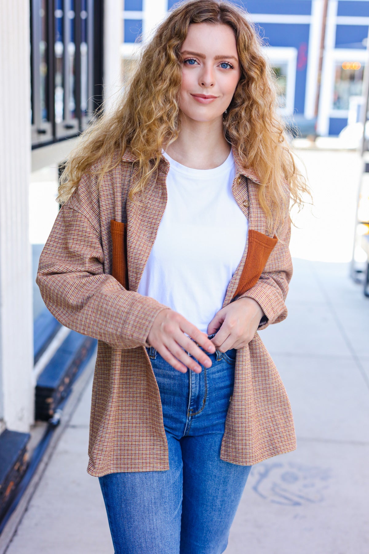 Start You Day Rust Flannel Plaid Oversized Shacket