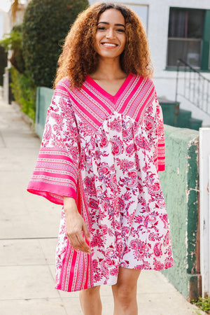 Let's Meet Up Red & Pink Paisley Drop Shoulder Kimono Dress