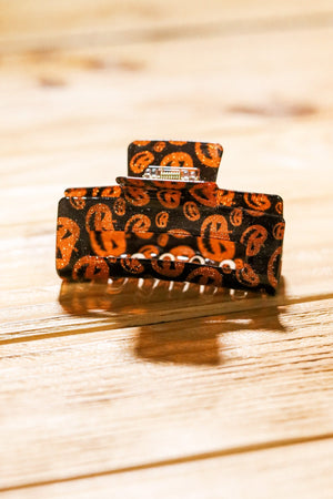 Orange & Black Glitter Jack-O-Lantern Halloween Hair Claw