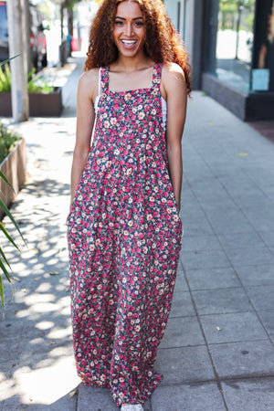 Stand Out Floral Print Baggy Overall Jumpsuit