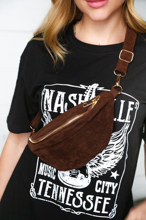 Brown Vegan Suede Sling Fringe Fanny Pack/Crossbody