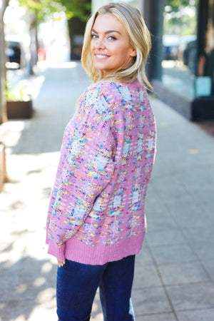 Adorable Pink Multicolor Popcorn Knit Sweater