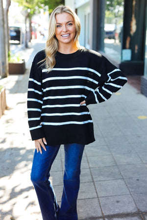 Stand Out Black Striped Oversized Knit Sweater