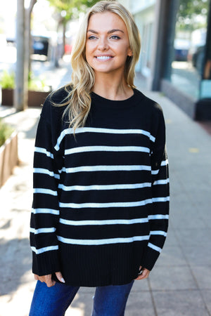 Stand Out Black Striped Oversized Knit Sweater