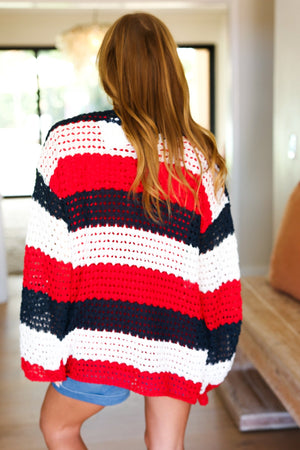 Simply Patriotic Red White & Blue Striped Crochet Cardigan