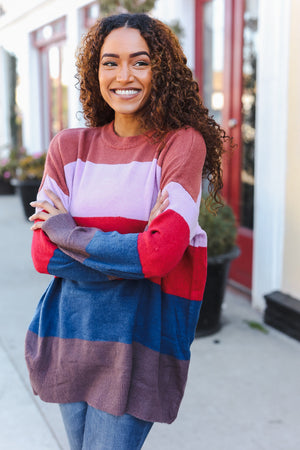 Lock Eyes Lilac Multi-Stripe Ribbed Knit Sweater Pullover