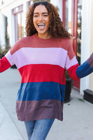 Lock Eyes Lilac Multi-Stripe Ribbed Knit Sweater Pullover