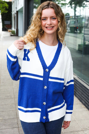 Game Day Blue "K" Embroidered Cardigan