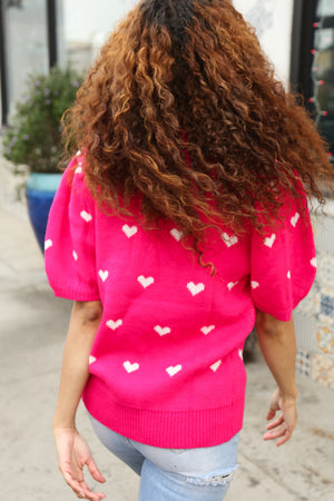 Be Mine Pink & White Heart Oversized Jacquard Sweater