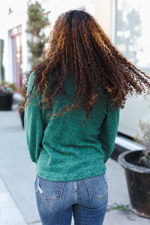 Stay Awhile Green Brushed Melange Puff Short Sleeve Sweater