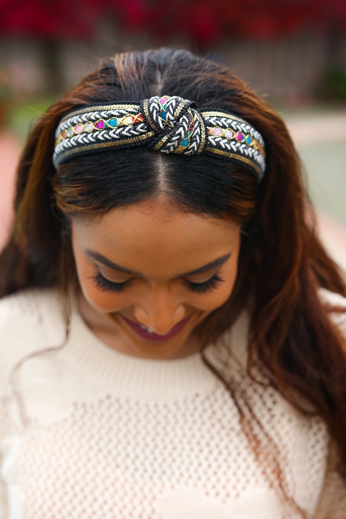 Black Sequin & Multicolor Glitter Boho Top Knot Headband