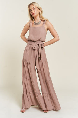 Tiered Leg Jumpsuit - Black, Taupe