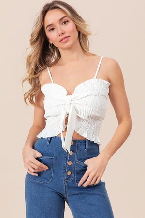 Ruffled Smocked Ribbon Detail Cami - Off White