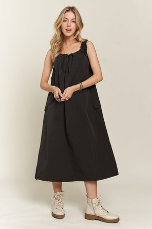 Drawstring Slit Back Cargo Dress