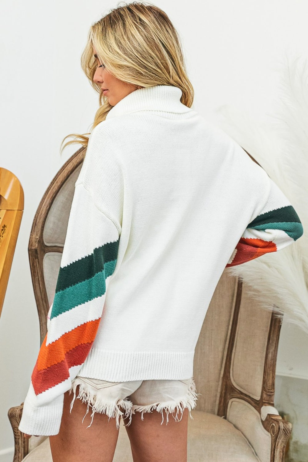 Chevron Pattern Sweater - Jade/Rust Combo