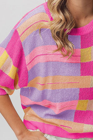 Striped Knit Top - Fuchsia/Peach/Lavender/Pink