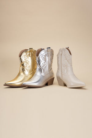 Western Booties - Ivory, Silver, Gold