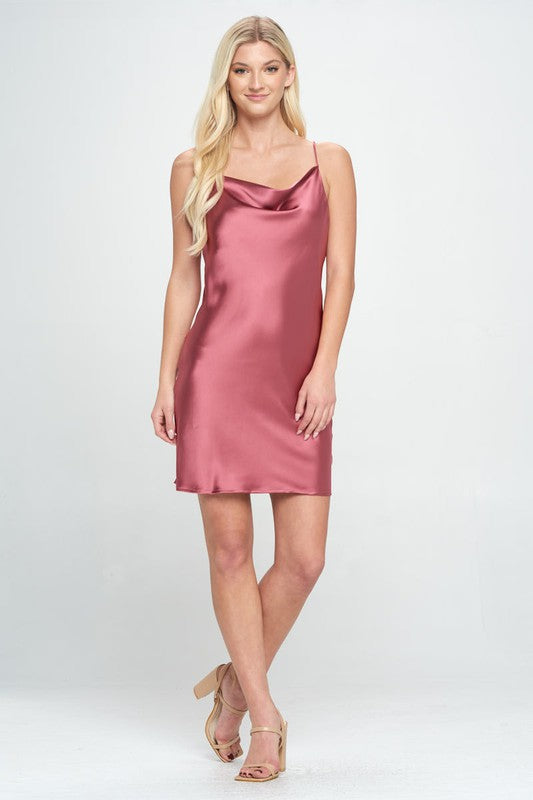 Solid Heavy Bias Cut Satin Slip Dress - Dark Pink