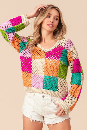 Multi Color Checkered Sweater - Oatmeal Multi