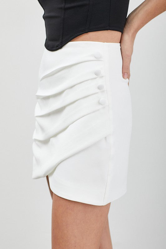 Wrap Pleated Skirt - White