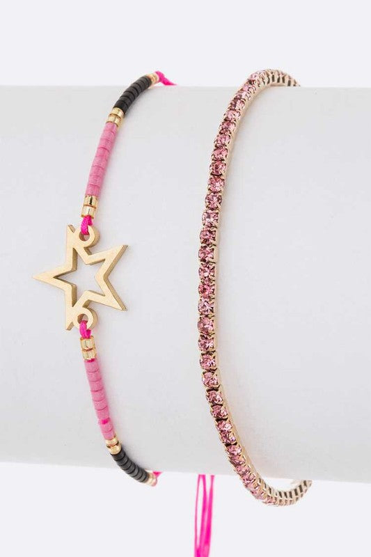 Star Charm String Rhinestone Bracelet Set