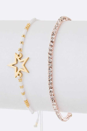 Star Charm String Rhinestone Bracelet Set