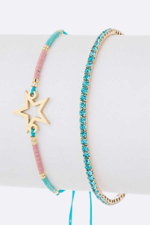 Star Charm String Rhinestone Bracelet Set