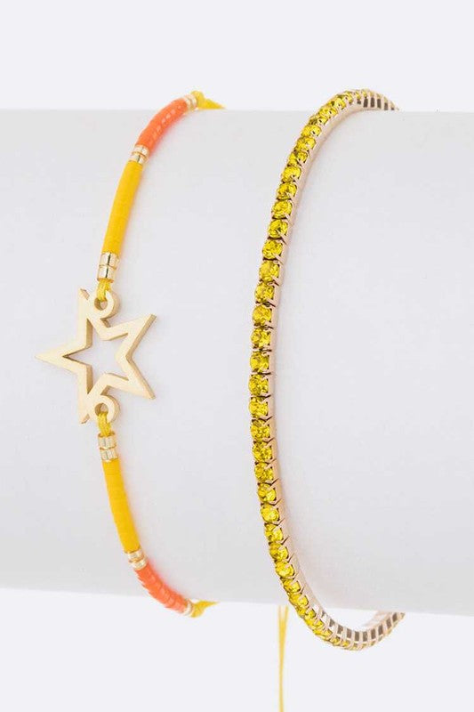 Star Charm String Rhinestone Bracelet Set