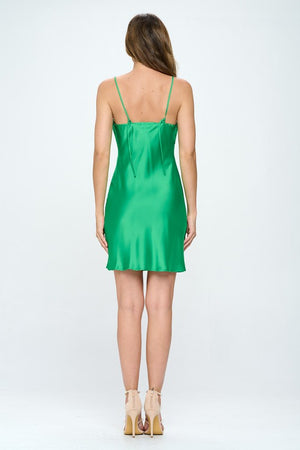 Solid Heavy Bias Cut Satin Slip Dress - Green