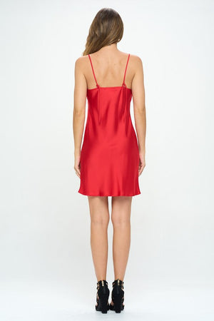 Solid Heavy Bias Cut Satin Slip Dress - Red