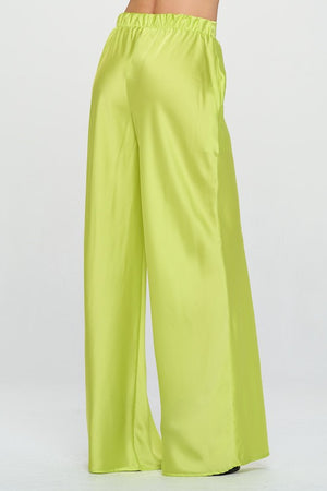 Stretch Satin Pants w/ Elastic Waist and Pockets