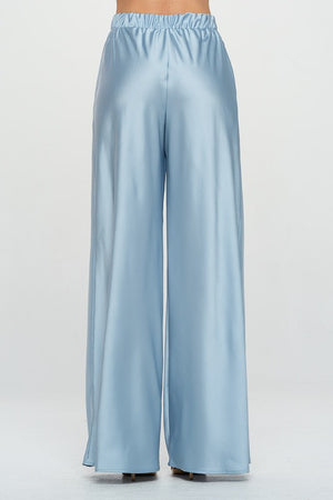 Stretch Satin Pants w/ Elastic Waist and Pockets