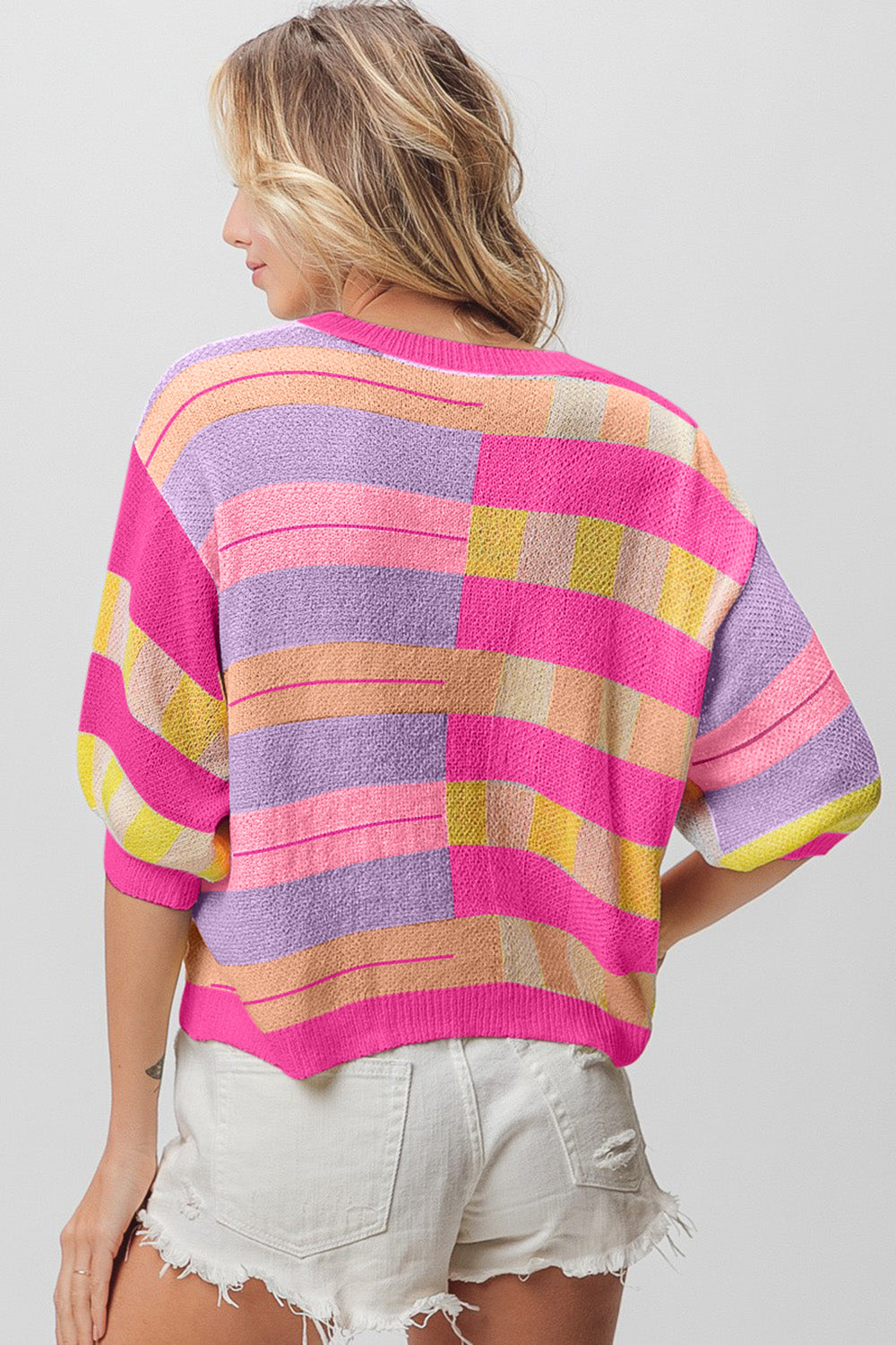 Striped Knit Top - Fuchsia/Peach/Lavender/Pink