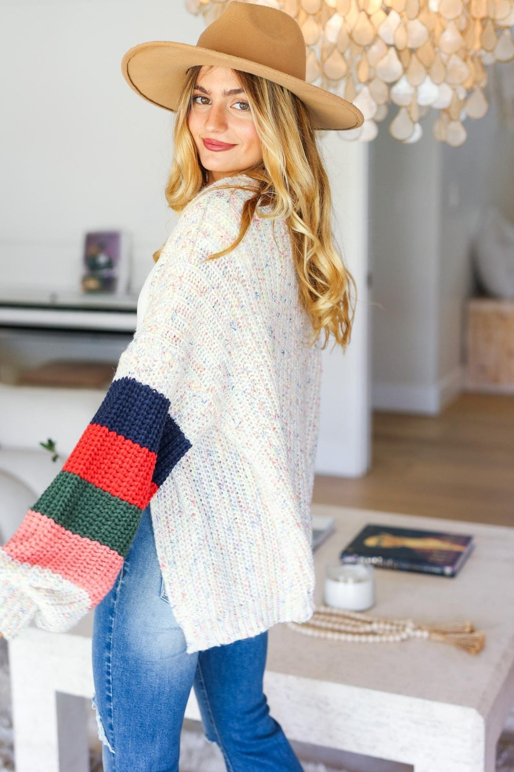 Color Block Open Front Cardigan