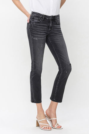 Mid Rise Crop Slim Straight Jeans