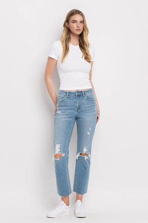 High Rise Distressed Cropped Straight Jeans - Flying Monkey