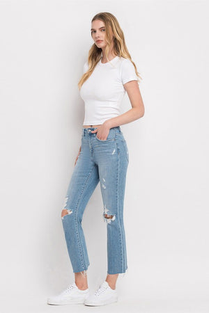 High Rise Distressed Cropped Straight Jeans - Flying Monkey