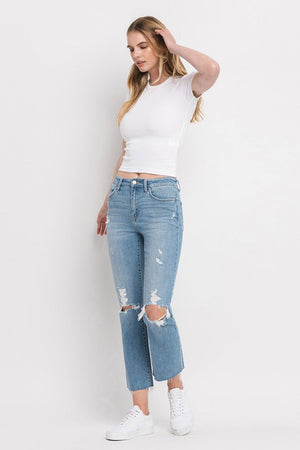 High Rise Distressed Cropped Straight Jeans - Flying Monkey