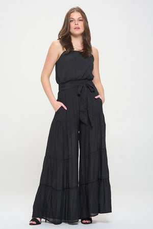 Tiered Leg Jumpsuit - Black, Taupe