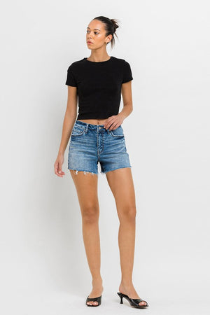 High Rise Raw Hem Denim Shorts - VERVET by Flying Monkey