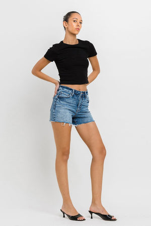 High Rise Raw Hem Denim Shorts - VERVET by Flying Monkey