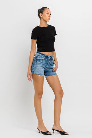 High Rise Raw Hem Denim Shorts - VERVET by Flying Monkey