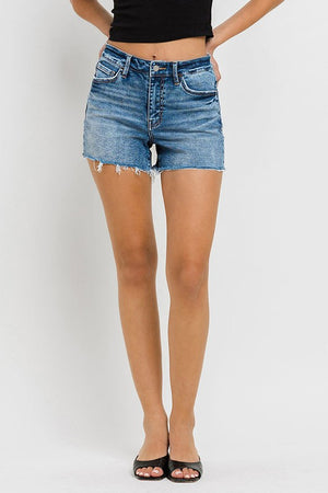 High Rise Raw Hem Denim Shorts - VERVET by Flying Monkey