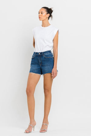 High Rise Slit Raw Hem A-Line Shorts