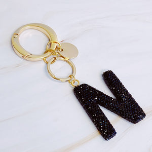 It Girl Glam Initial Key Chain - Black Diamonds